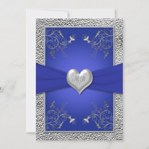 Cobalt Blue and Pewter Heart Monogram Invitation