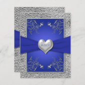 Cobalt Blue and Pewter Heart RSVP Card (Front/Back)