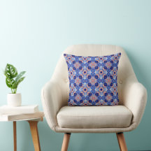 Cobalt Blue and Red Paisley Tile Pattern