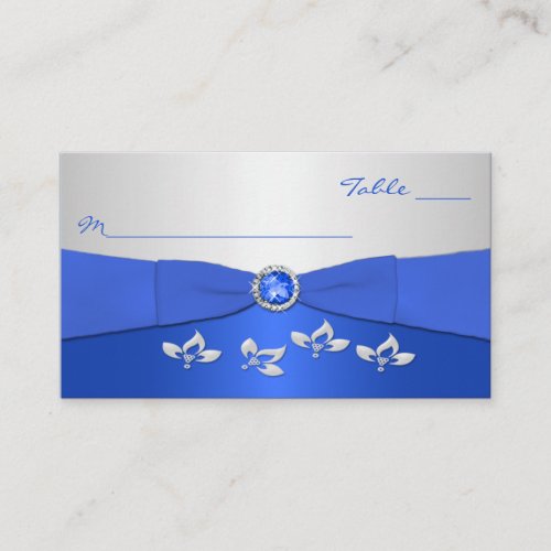 Cobalt Blue and Silver Floral Placecards Business Card Templates