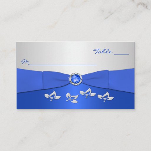 Customizable Cobalt Blue and Silver Floral Placecards Business Card Templates
