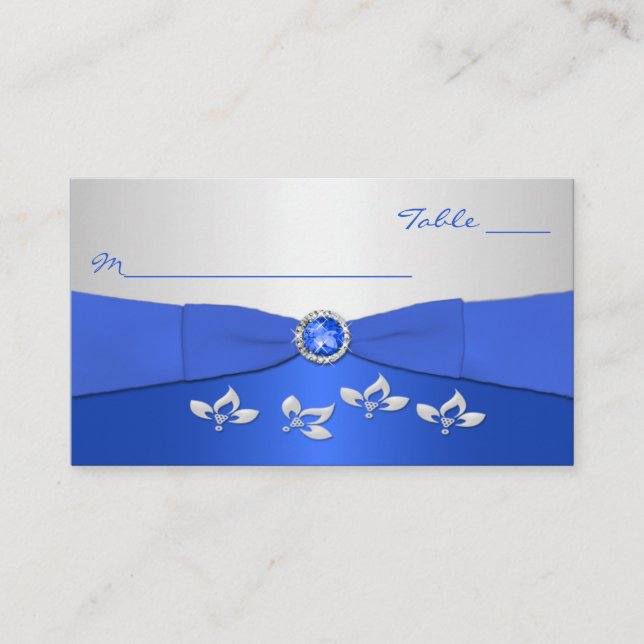 Cobalt Blue and Silver Floral Placecards (Front)