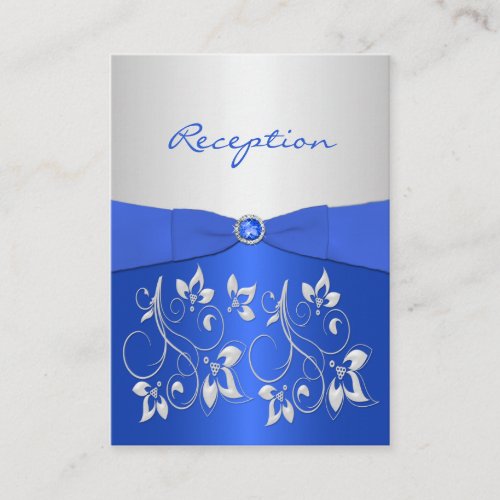 Cobalt Blue and Silver Floral Reception Card Business Card Templates