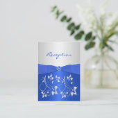 Cobalt Blue and Silver Floral Reception Card (Standing Front)