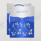 Cobalt Blue and Silver Floral RSVP Card (Front/Back)