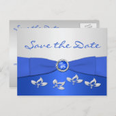 Cobalt Blue and Silver Floral Save the Date Card (Front/Back)