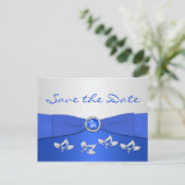 Cobalt Blue and Silver Floral Save the Date Card (Standing Front)