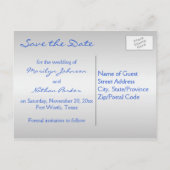 Cobalt Blue and Silver Floral Save the Date Card (Back)