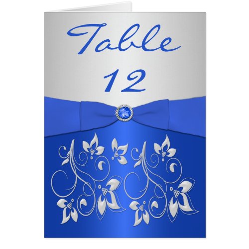 Cobalt Blue and Silver Floral Table Number Card