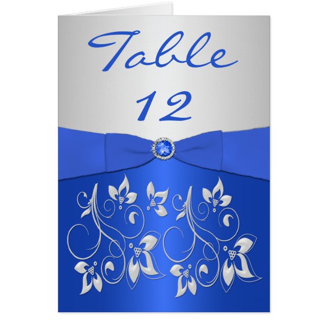 Cobalt Blue and Silver Floral Table Number Card (Front)