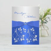 Cobalt Blue and Silver Floral Wedding Invitation (Standing Front)