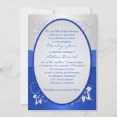 Cobalt Blue and Silver Floral Wedding Invitation (Back)