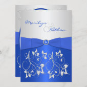 Cobalt Blue and Silver Floral Wedding Invitation (Front/Back)