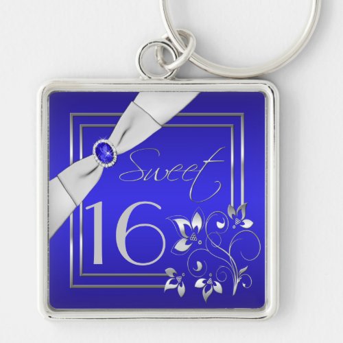 Cobalt Blue and Silver Sweet Sixteen Keychain