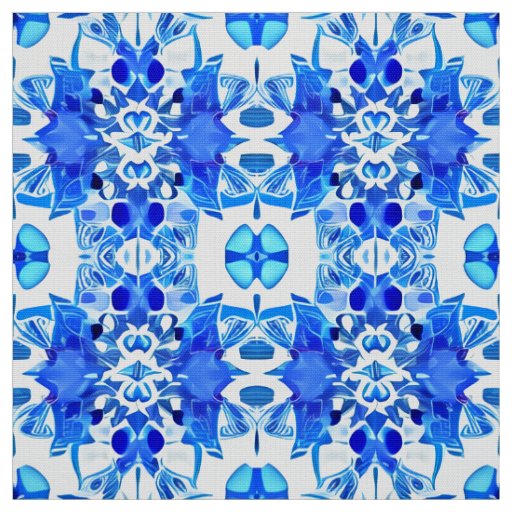 Cobalt Blue and White Batik Tile Pattern Fabric