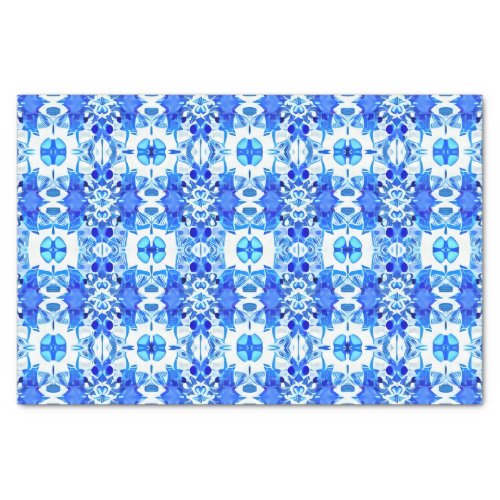 Cobalt Blue and White Batik Tile Pattern  Tissue Paper