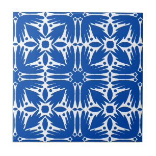 Cobalt Blue and White Floral Ceramic Tile