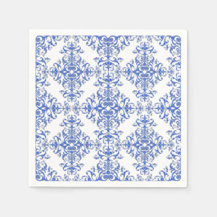 Cobalt Blue and White Floral Damask Style Pattern Napkins