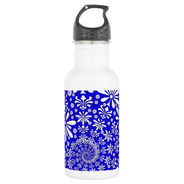 Cobalt Blue and White Floral Pattern Water Bottle (Front)