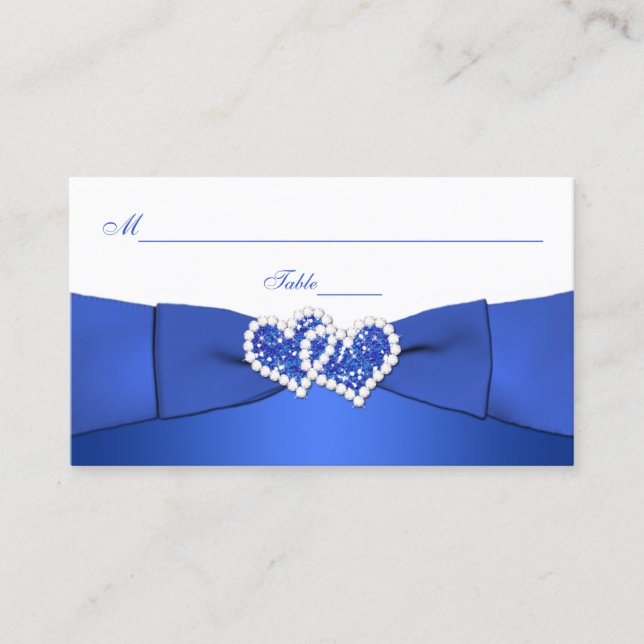 Cobalt Blue and White Joined Hearts Placecards (Front)