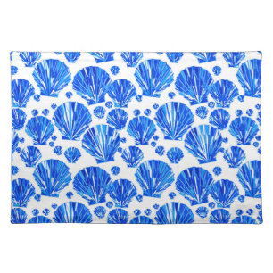 Cobalt Blue and White Sea Shells Cloth Placemat