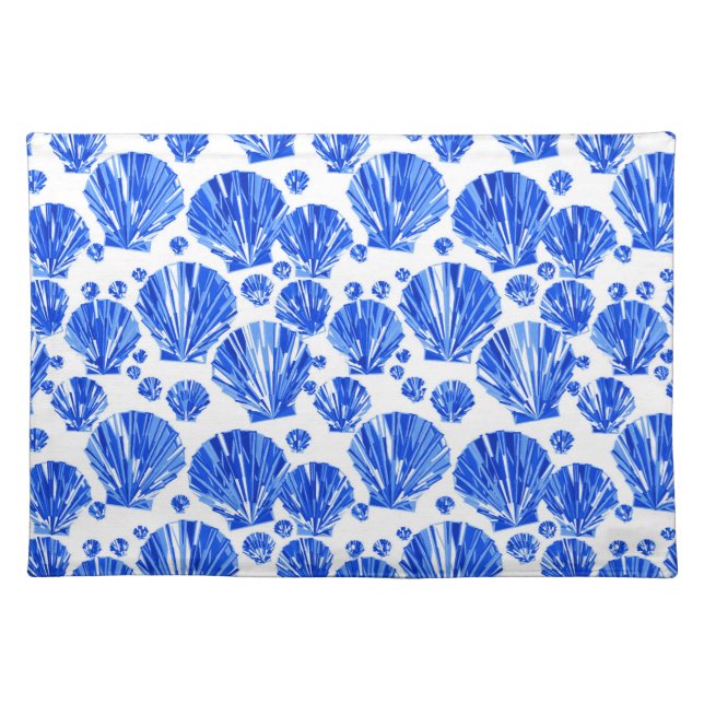 Cobalt Blue and White Sea Shells Cloth Placemat (Front)