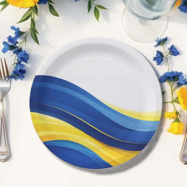 Cobalt Blue and Yellow  Paper Plates (Cobalt Blue and Lemon Yellow Paper Plates )