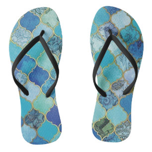 Cobalt Blue, Aqua & Gold Moroccan Flip Flops
