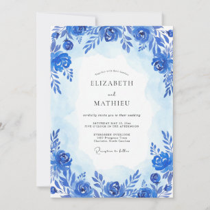 Cobalt Blue Artistic Bloom Wedding Invitation