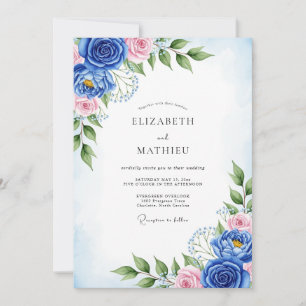 Cobalt Blue Artistic Spring Wedding Invitation