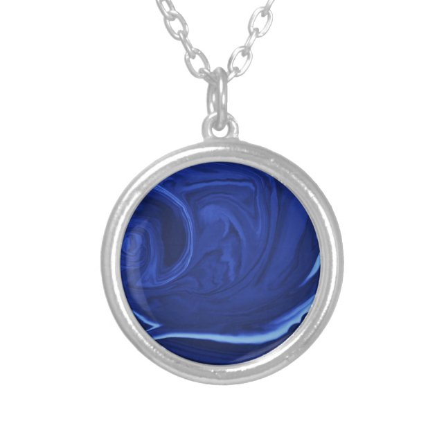 Cobalt blue background Textured Handmade Silver Plated Necklace (Front)