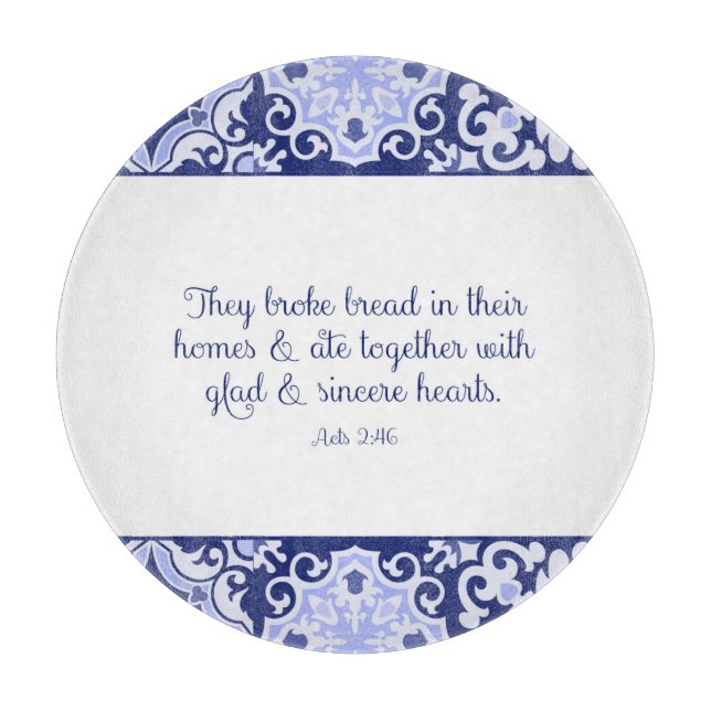 Cobalt Blue Bible Verse, They Broke Bread Cloth  Cutting Board (Front)
