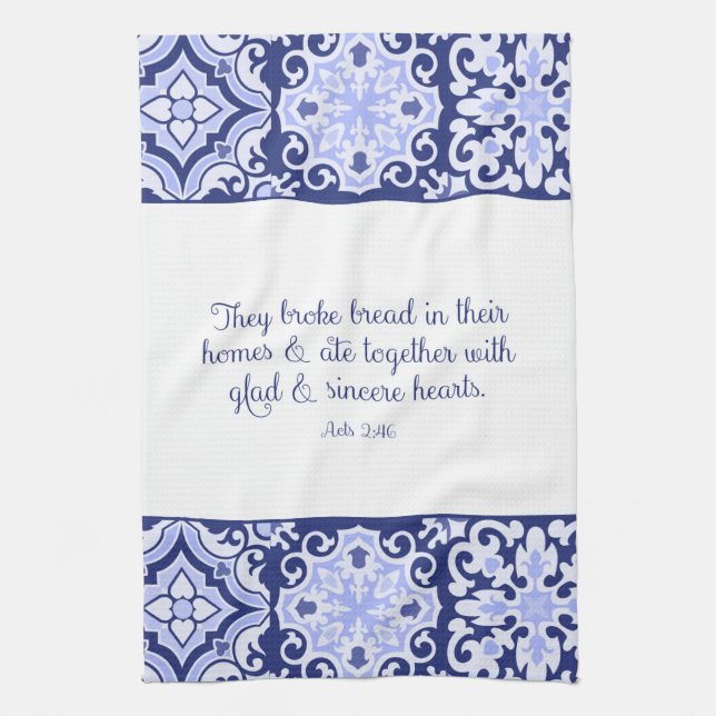 Cobalt Blue Bible Verse, They Broke Bread Kitchen Towel (Vertical)