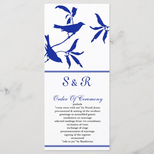 cobalt blue birds Wedding program