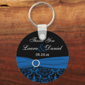 Cobalt Blue, Black Damask Wedding Favor Keychain (Front)