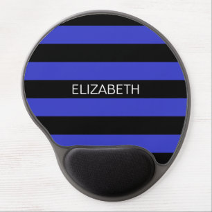 Cobalt Blue Black Horiz Preppy Stripe Monogram Gel Mouse Pad