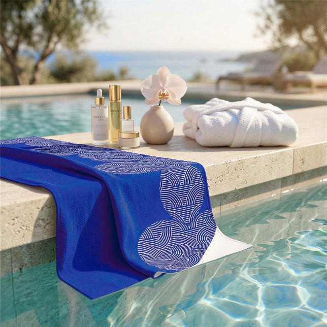 Cobalt Blue & Blush Pink Arches Geometric Pattern Beach Towel (Creator Uploaded)