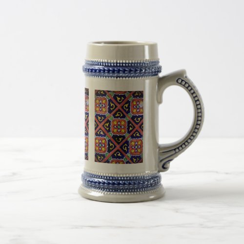 Cobalt Blue Burnt Orange Southwestern Tile Design Beer Stein