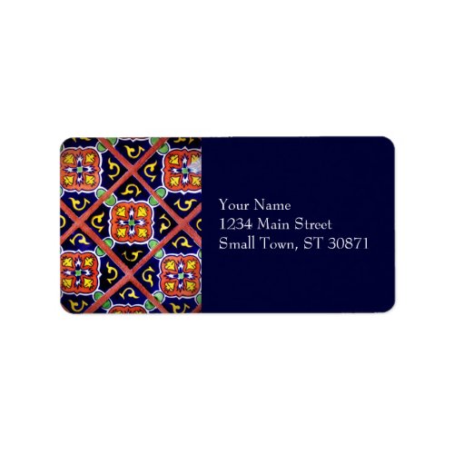 Cobalt Blue Burnt Orange Southwestern Tile Design Label