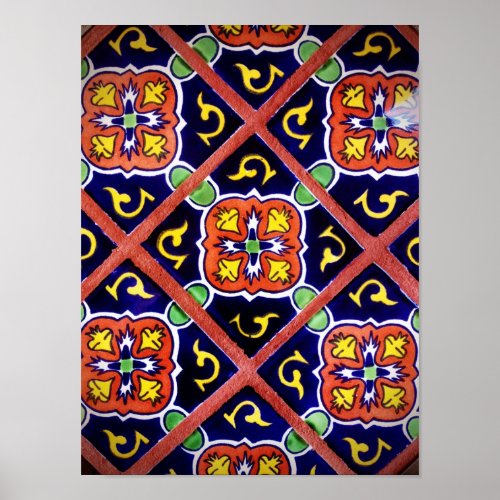 Cobalt Blue Burnt Orange Southwestern Tile Design Poster