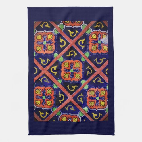 Cobalt Blue Burnt Orange Southwestern Tile Design Towel