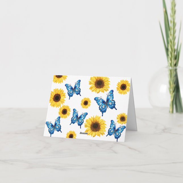 Cobalt Blue Butterfly and Sunflowers Baby Shower Thank You Card (Back)