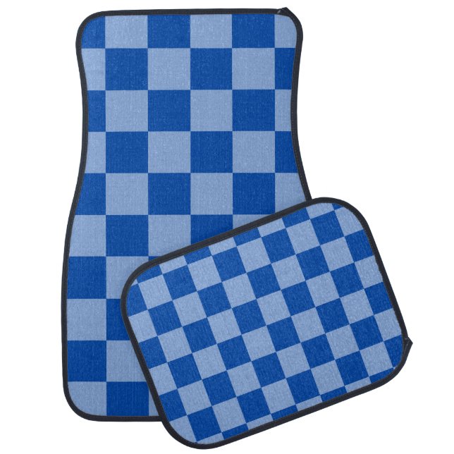 Cobalt Blue Checkerboard Car Floor Mat (Set)