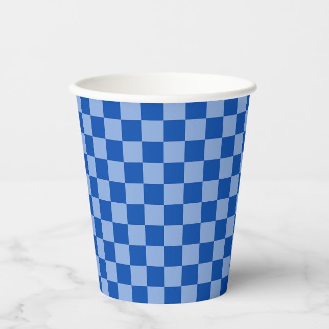 Cobalt Blue Checkerboard Paper Cups (Front)