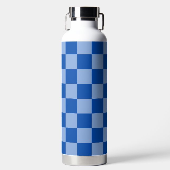 Cobalt Blue Checkerboard Water Bottle (Front)
