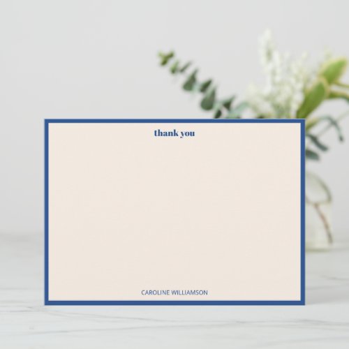 Cobalt Blue Cream Minimalist Classic Personalized Thank You Card