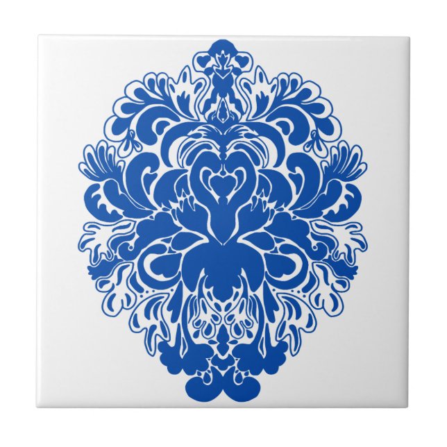 Cobalt Blue Damask Ceramic Tile (Front)