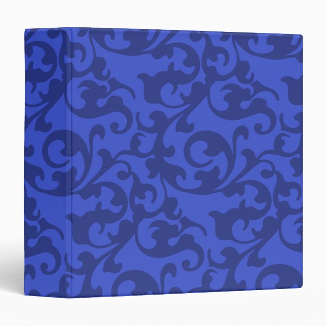 Cobalt Blue Damask Swirls 3 Ring Binder (Front/Spine)