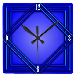 Cobalt Blue Double Frame 4 White Numbers Square Wall Clock