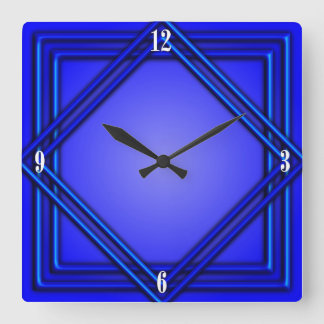 Cobalt Blue Double Frame 4 White Numbers Square Wall Clock